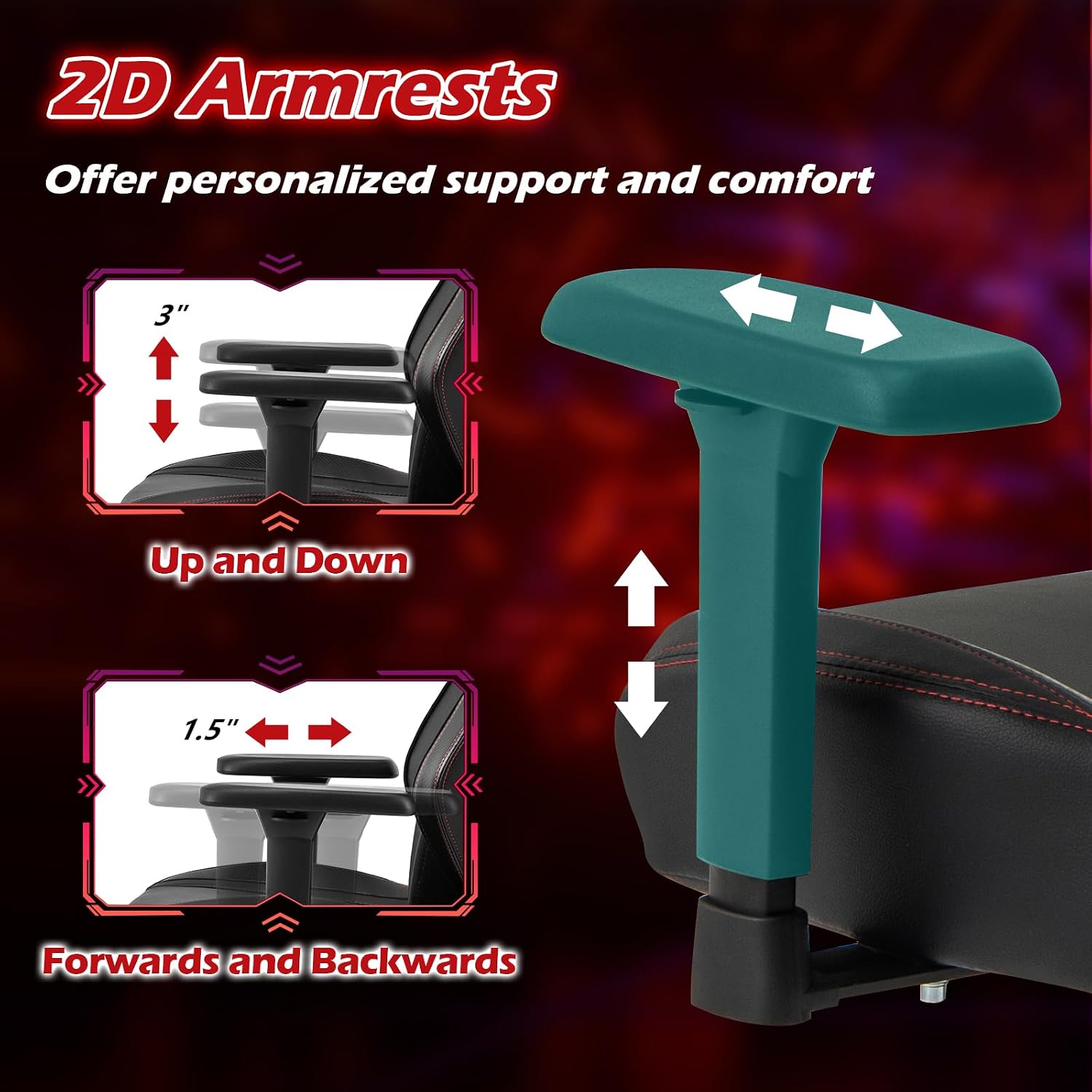 Giantex Gaming Chair, Video Game Chair with Magnetic Headrest & Lumbar Support, Ergonomic Computer Chair w/Rocking Function & 2D Armrests, Height Adjustable Swivel Task Chair, Black