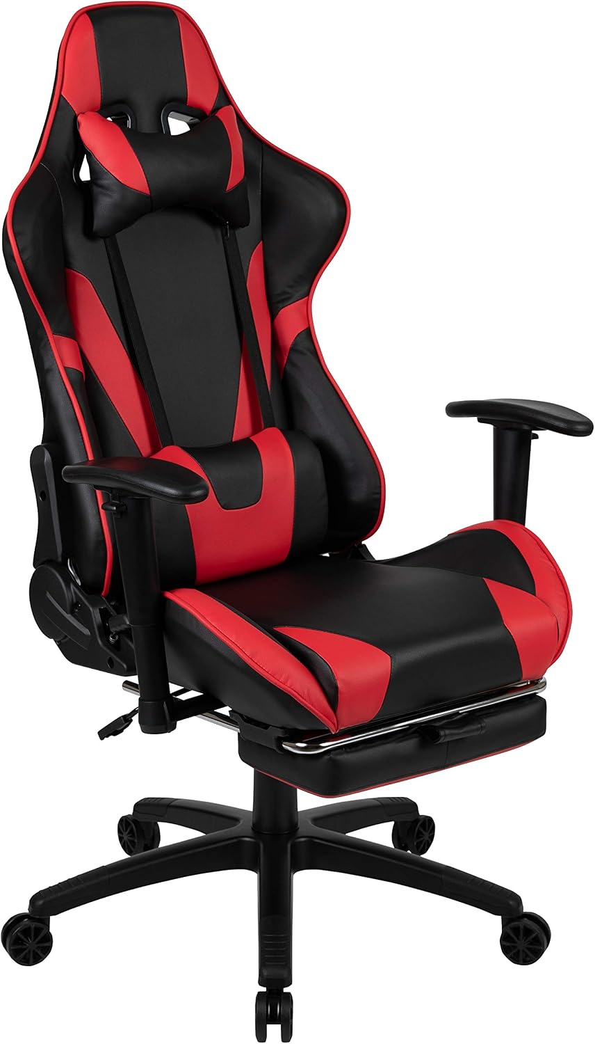 Flash Furniture Red Gaming Desk and Red/Black Footrest Reclining Gaming Chair Set with Cup Holder and Headphone Hook