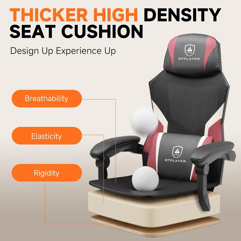 GTPLAYER Computer Chair with Adjustable Footrest, Ergonomic Gaming Chair with Headrest and Lumbar Support, Breathable Mesh Office Chair for Adults, High Back Reclining Desk Chair for Gaming and Office