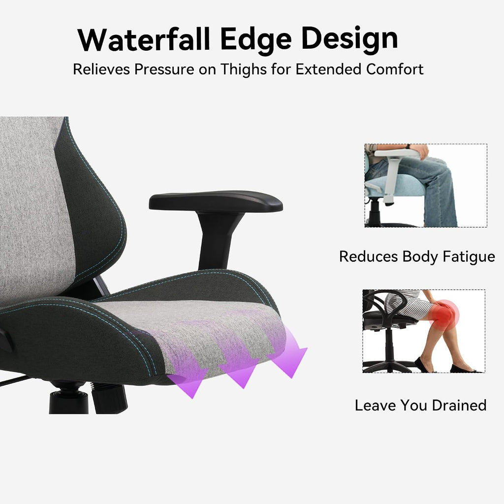 Gaming Chair 4D Adjustable Armrests - 155° Reclining & 320lb Capacity, High Back Ergonomic Computer Chair with Lumbar Support, Fabric Office Chair for Adults (Gray)