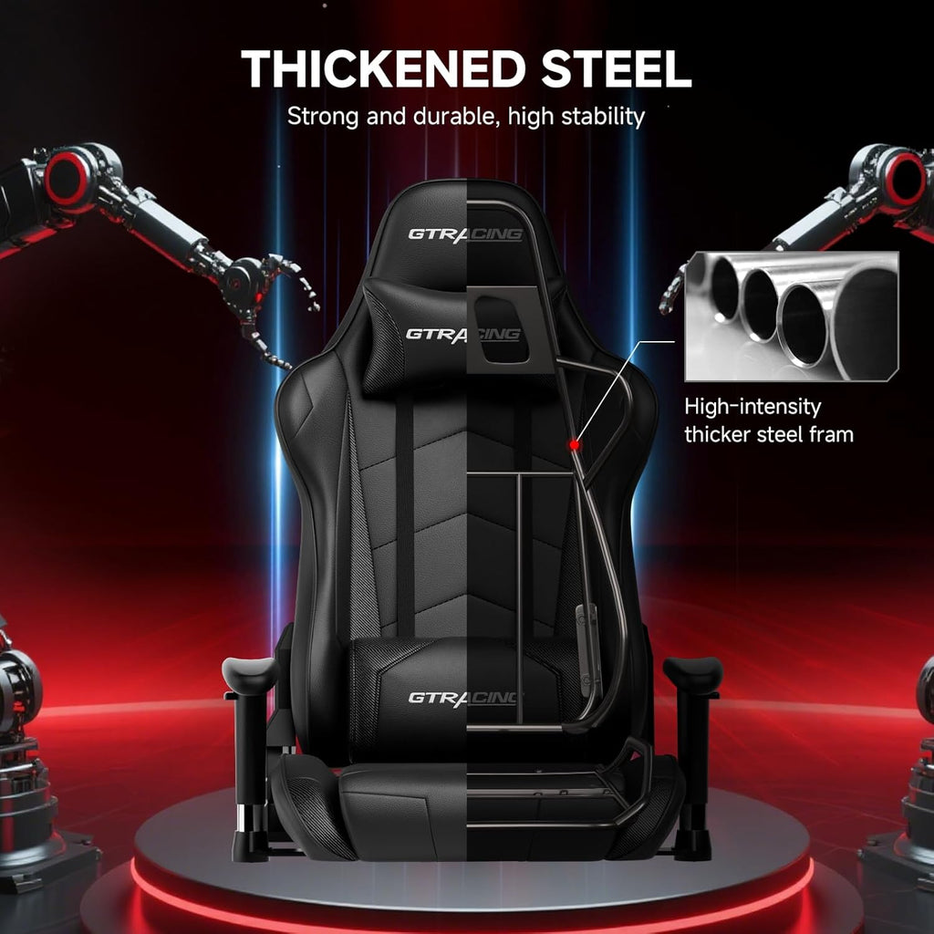 GTRACING Gaming Chair with Reclining Backrest, Adjustable Height and Swivel Base, Ergonomic Computer Chair with Headrest and Lumbar Support (Black)