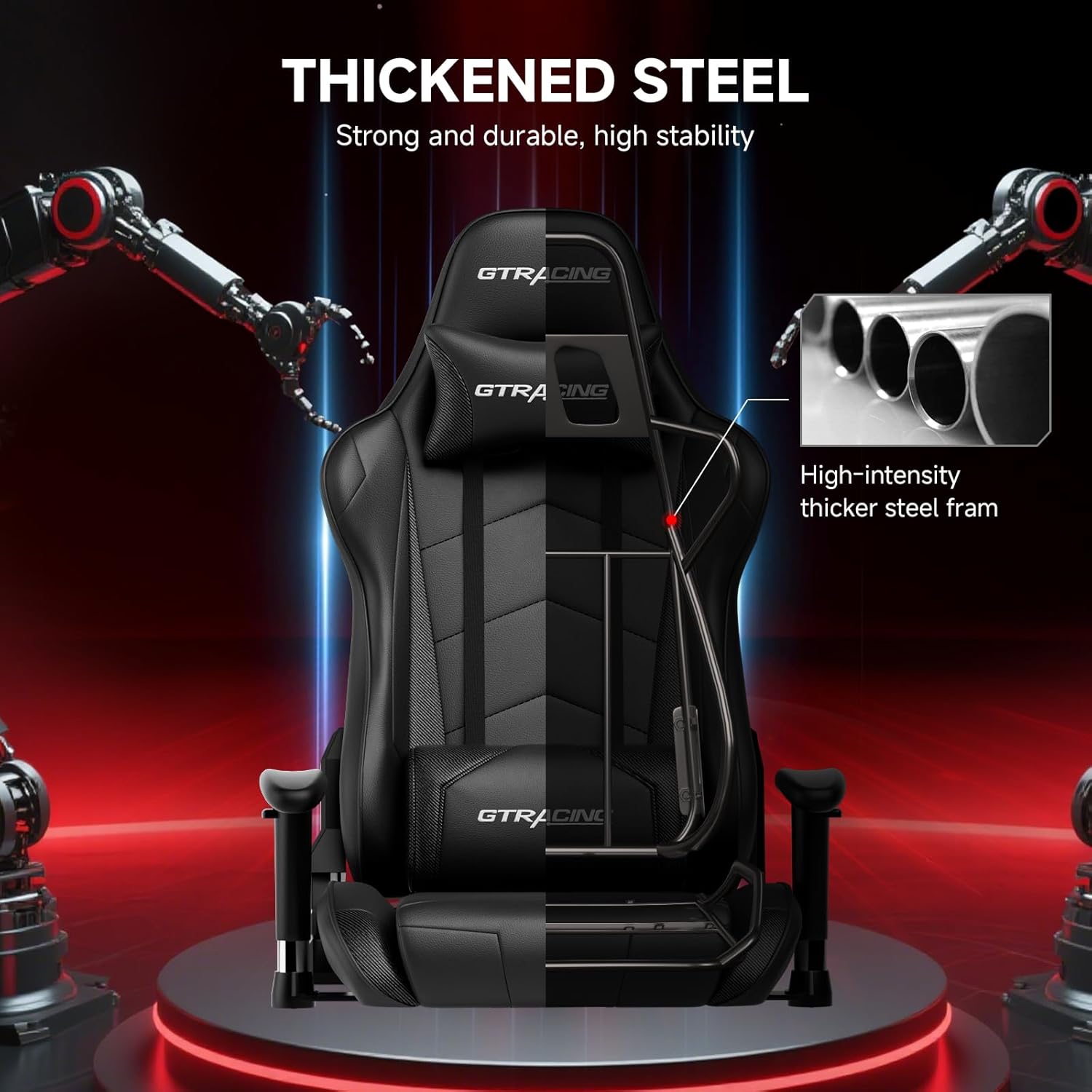GTRACING Gaming Chair with Reclining Backrest, Adjustable Height and Swivel Base, Ergonomic Computer Chair with Headrest and Lumbar Support (Black)