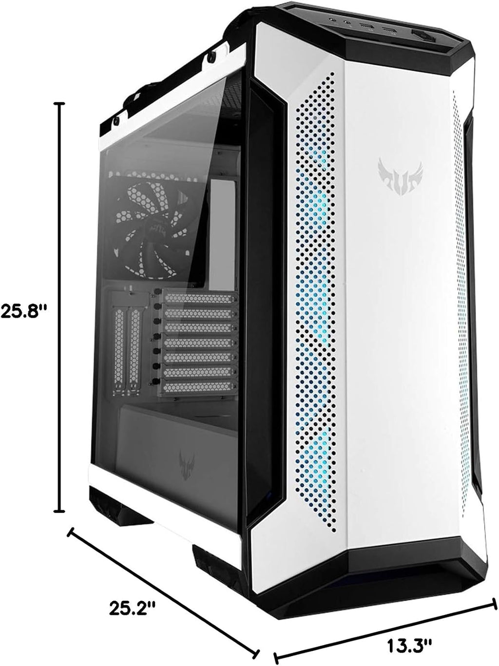ASUS TUF Gaming GT501 White Edition Mid-Tower Gaming Case, EATX Support, Pre-Installed Four Fans, 2 x USB 3.1 Front Panel, Smoked Tempered Glass, Steel Construction