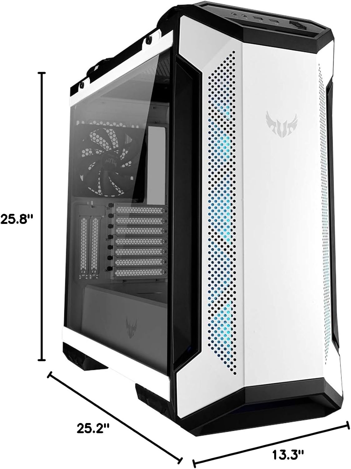ASUS TUF Gaming GT501 White Edition Mid-Tower Gaming Case, EATX Support, Pre-Installed Four Fans, 2 x USB 3.1 Front Panel, Smoked Tempered Glass, Steel Construction
