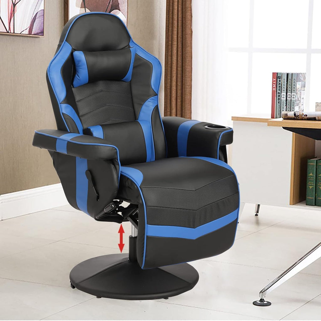 LVUYOYO Reclining Gaming Chair, Massage Gaming Chairs for Adults, High Back PU Leather Game Recliner w/Adjustable Height, Swivel Game Chair with Lumbar Support, Cup Holder, Headrest