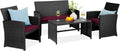 Best Choice Products 4-Piece Outdoor Wicker Patio Conversation Furniture Set for Backyard w/Coffee Table, Seat Cushions - Black/Deep Burgundy