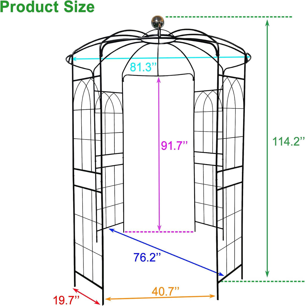 Metal Gazebo Birdcage Shape, Garden Trellis Arbor Arch for Climbing Plants Stand Rack Pergola Pavilion French Style Wedding Decoration Lawn Vines Roses, 81.3''W x 114.2'' H