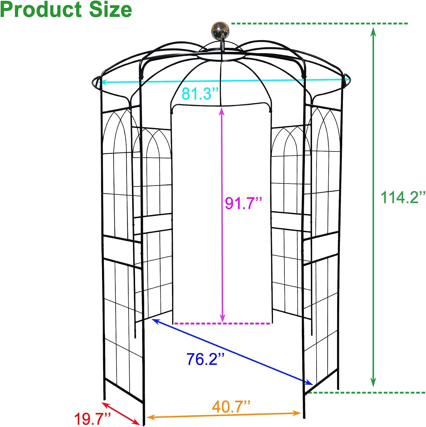 Metal Gazebo Birdcage Shape, Garden Trellis Arbor Arch for Climbing Plants Stand Rack Pergola Pavilion French Style Wedding Decoration Lawn Vines Roses, 81.3''W x 114.2'' H