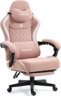 Big and Tall Gaming Chair Fabric with Pocket Spring Cushion, High Back Heavy Duty Gaming Chairs for Adults with Massage Lumbar Support, Ergonomic Computer Chair with Footrest for 400LBS Pink