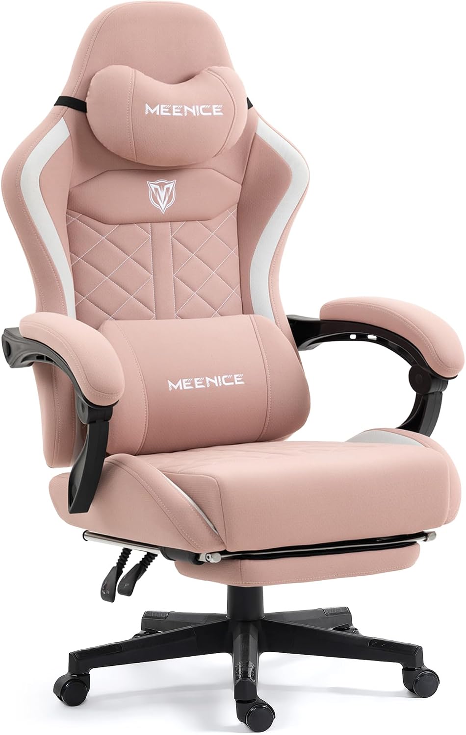 Big and Tall Gaming Chair Fabric with Pocket Spring Cushion, High Back Heavy Duty Gaming Chairs for Adults with Massage Lumbar Support, Ergonomic Computer Chair with Footrest for 400LBS Pink