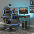 Gaming Chair, Reclining Gaming Chair with Footrest, PU Leather Game Chair Recliner with Massage, Swivel Recliner Gaming Chairs for Adults with Cup Holder, Lumbar Support, Side Pouch (Blue)