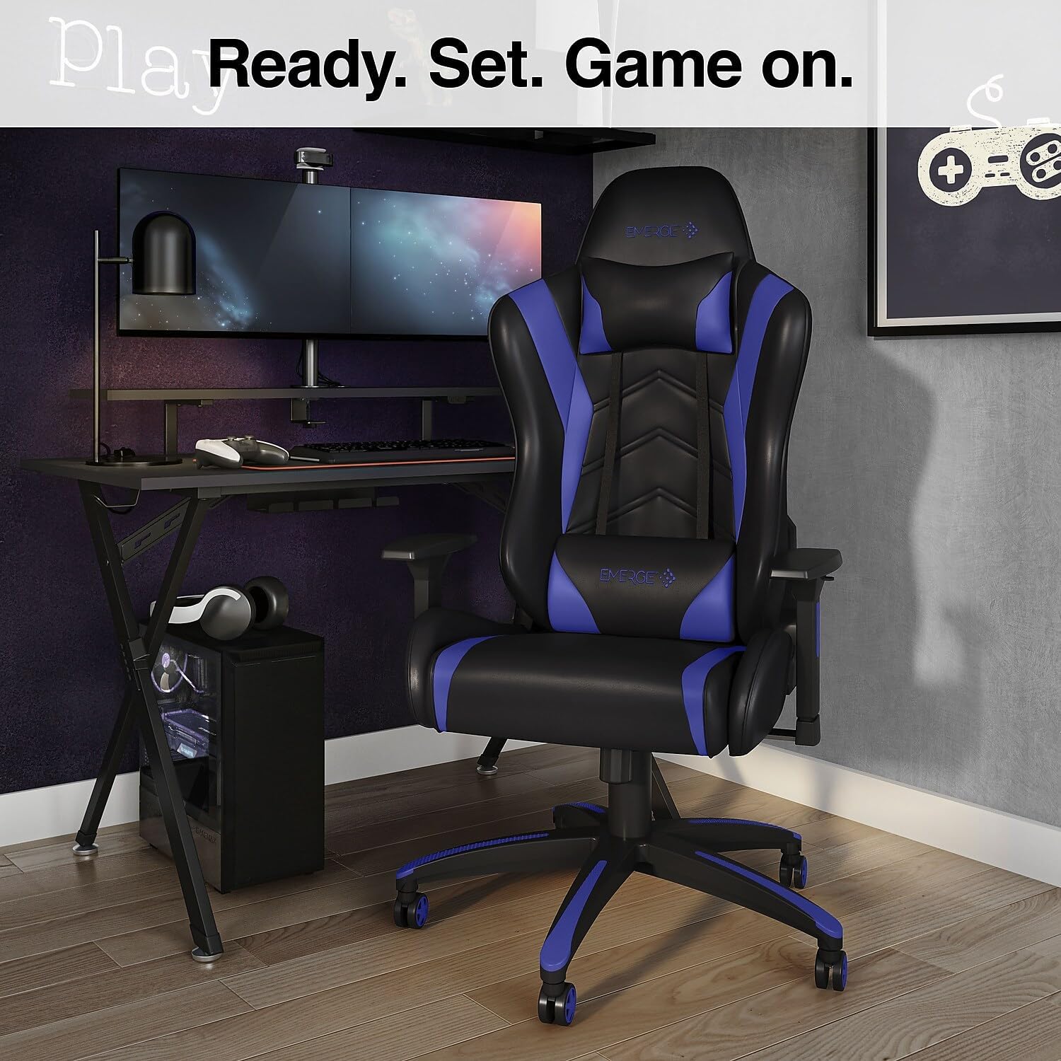 Staples Emerge Vartan Gaming Chair, Ergonomic, Adjustable Height, Swivel, Black, 2-Pack