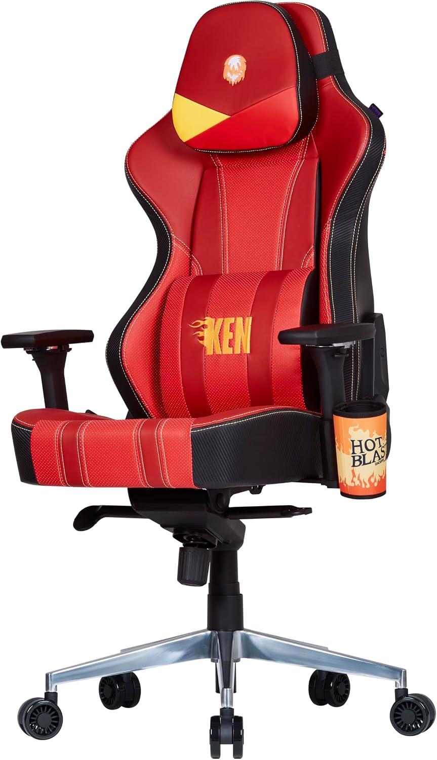 Cooler Master Caliber X2 Street Fighter 6 Ken Edition Ergonomic Gaming Chair, 360° Swivel, 180 Reclining, Lumbar Support, High Density Foam Cushions, Adjustable Gas Lift for PC Game | Office