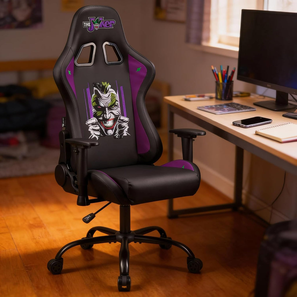 Joker - Gaming Chair or Office Chair, Adult Gamer Chair, Comfortable seat, Integrated headrest, Adjustable armrests and Height, Ergonomic backrest - Black