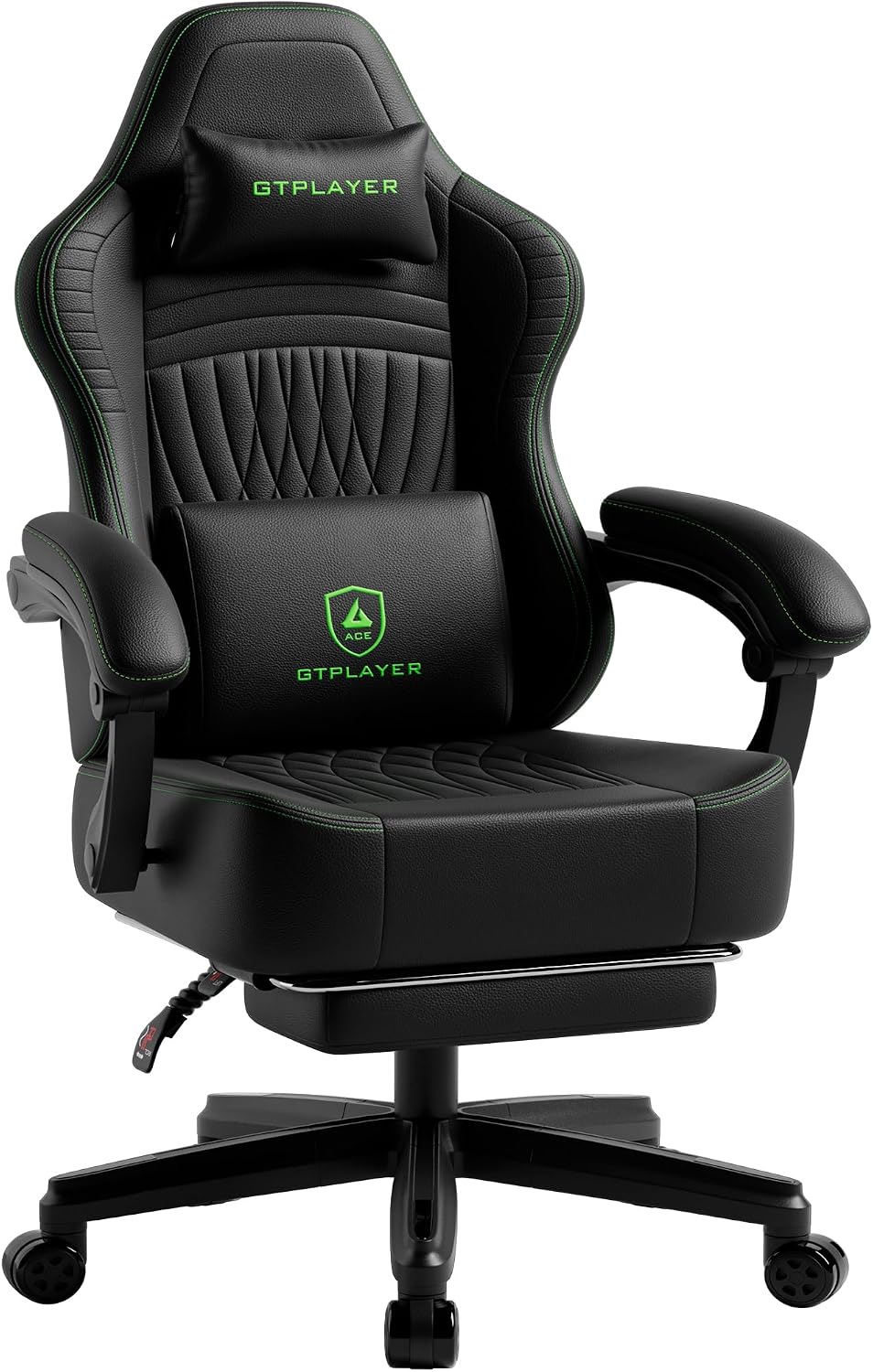 GTPLAYER Big and Tall Gaming Chair with Footrest, Extra Wide Seat Video Game Chairs for Adults - Padded High Back Ergonomic Reclining Silla Gamer, Linkage Armrest, Ace Pro, Green