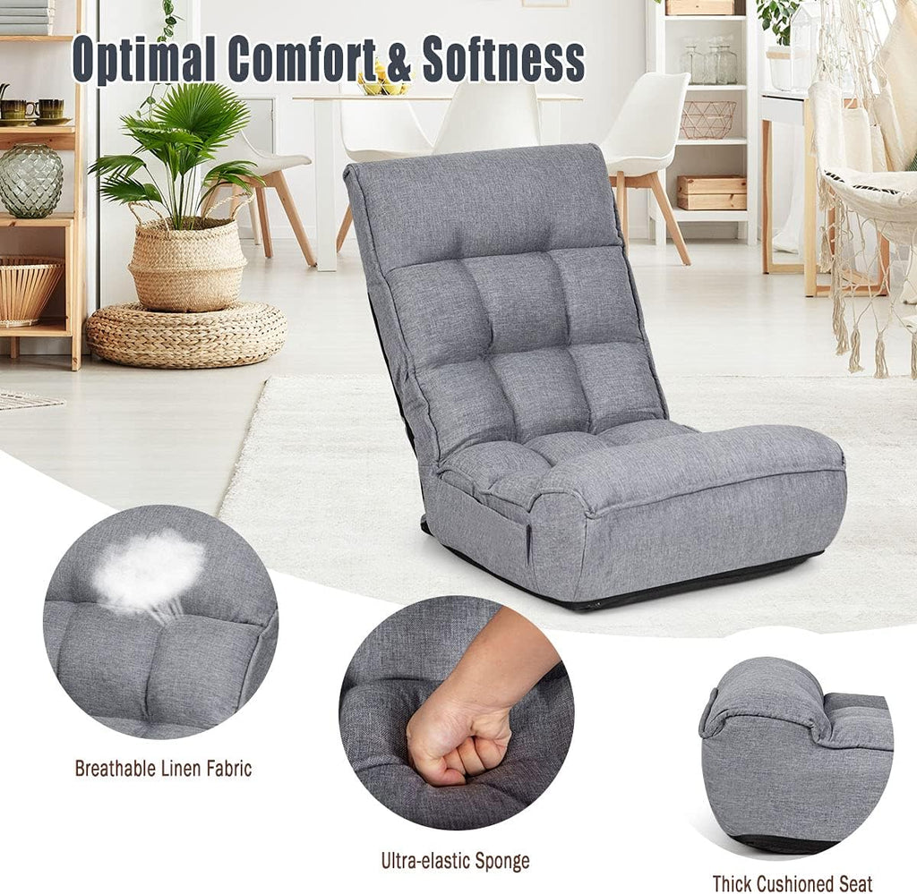DORTALA Foldable Floor Chair for Adults, Memory Foam Floor Gaming Banana Chair w/ 5-Position Adjustable Head and Back Support for Bedroom, Living Room, Gaming Room, Grey