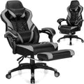 Goplus Gaming Chair, Computer Chair with Footrest and Lumbar Support, Height Adjustable Executive Swivel Rolling Task Chair with 90°-155° Tilt Function (Grey)