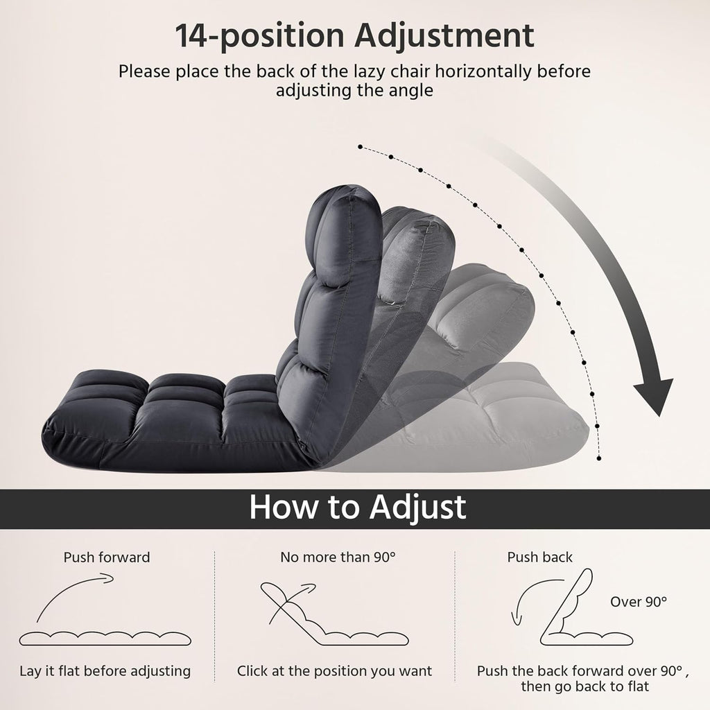 Yaheetech Padded Floor Chair with Back Support, Lounge Chairs Armless Meditation Cushion with Memory Foam, Adults Video Gaming Sofa Chair with Adjustable Backrest Floor Seating, Gray, 2pcs
