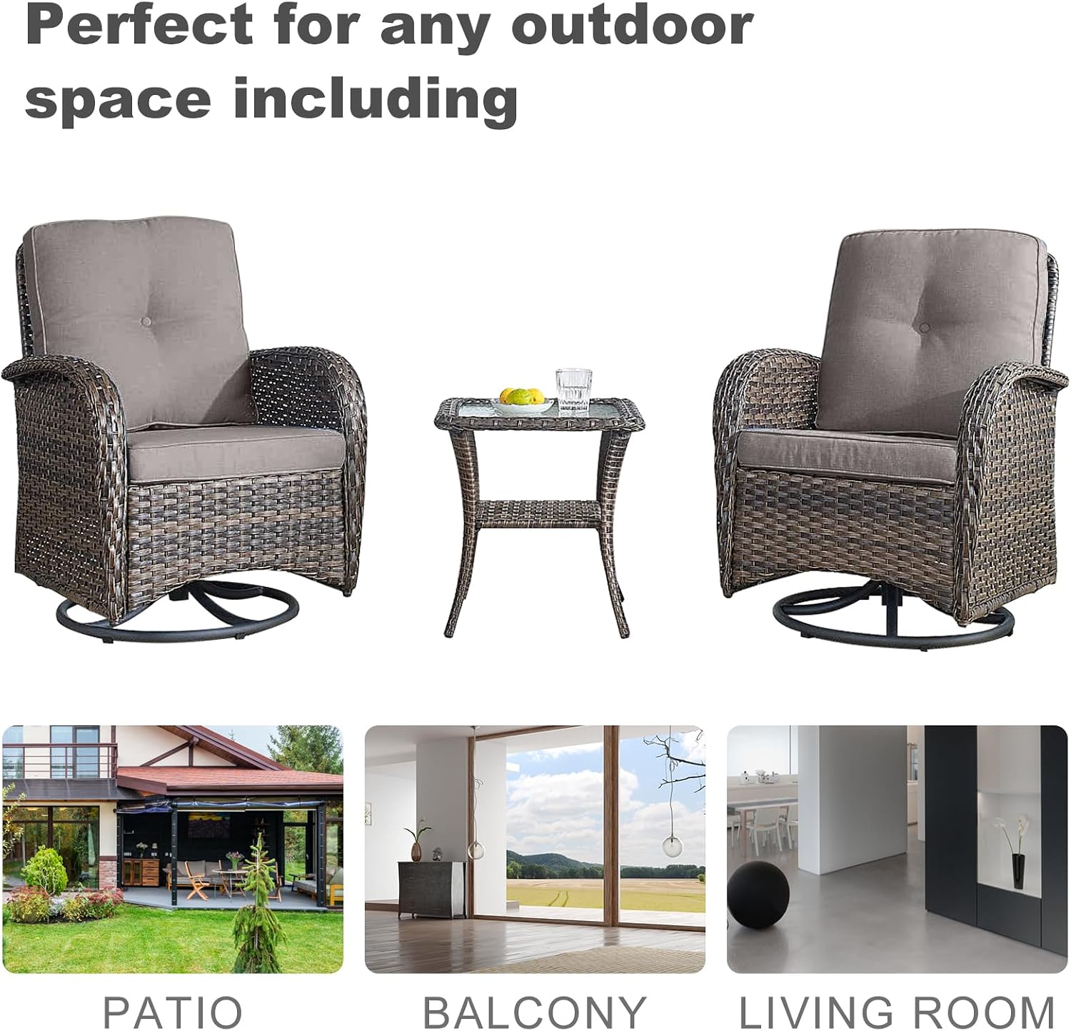 HUMMUH Patio Furniture 6-Piece PE Wicker Outdoor Conversation Set,All-Weather Rattan Swivel Chairs with Ottomans Glider Loveseat for Backyard,Poolside,Deck