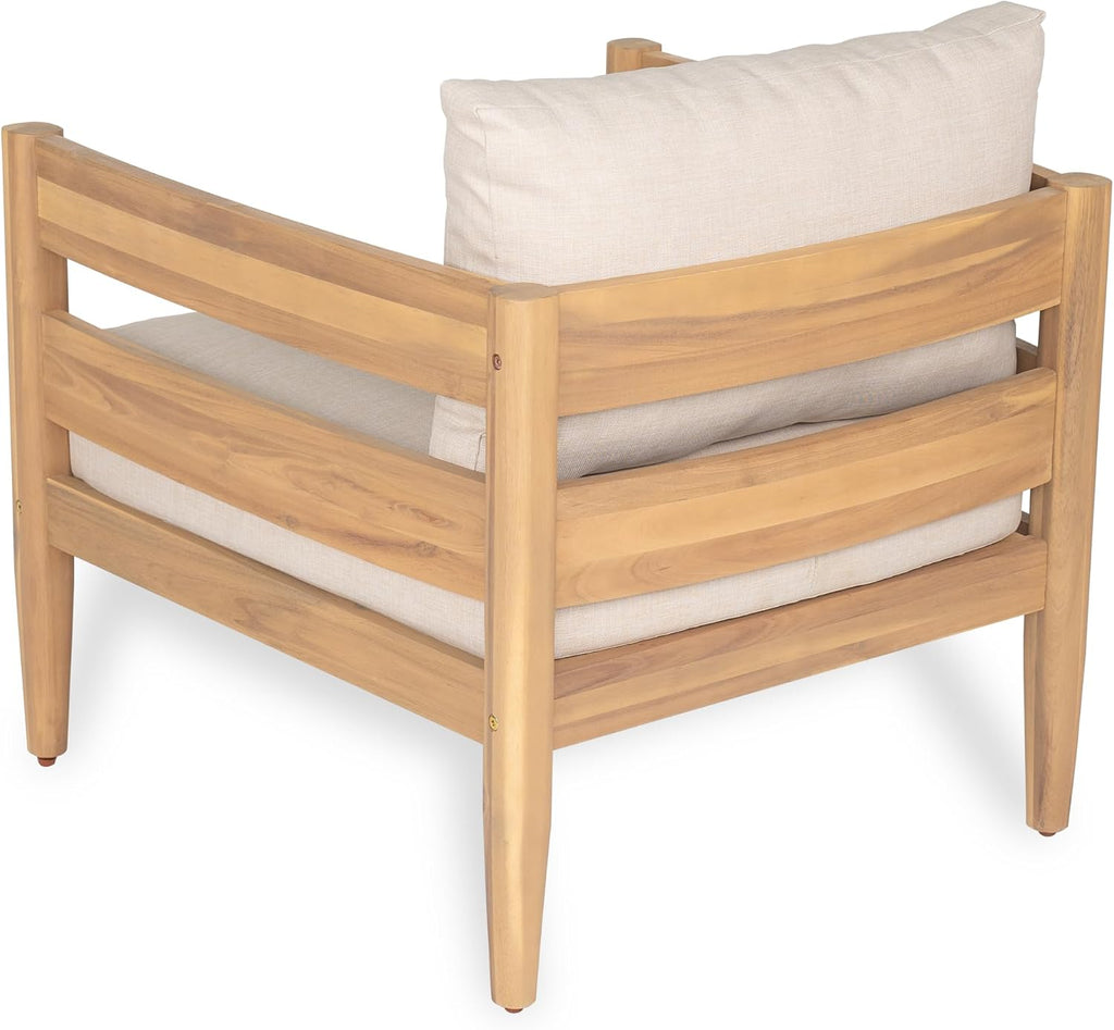 Christopher Knight Home Kory 4-Piece Acacia Wood Patio Furniture Set, Outdoor Conversation Sofa Chat Set with Club Chair and Coffee Table, Patio 4-Seater Seating Group for Backyard Balcony, Teak+Beige