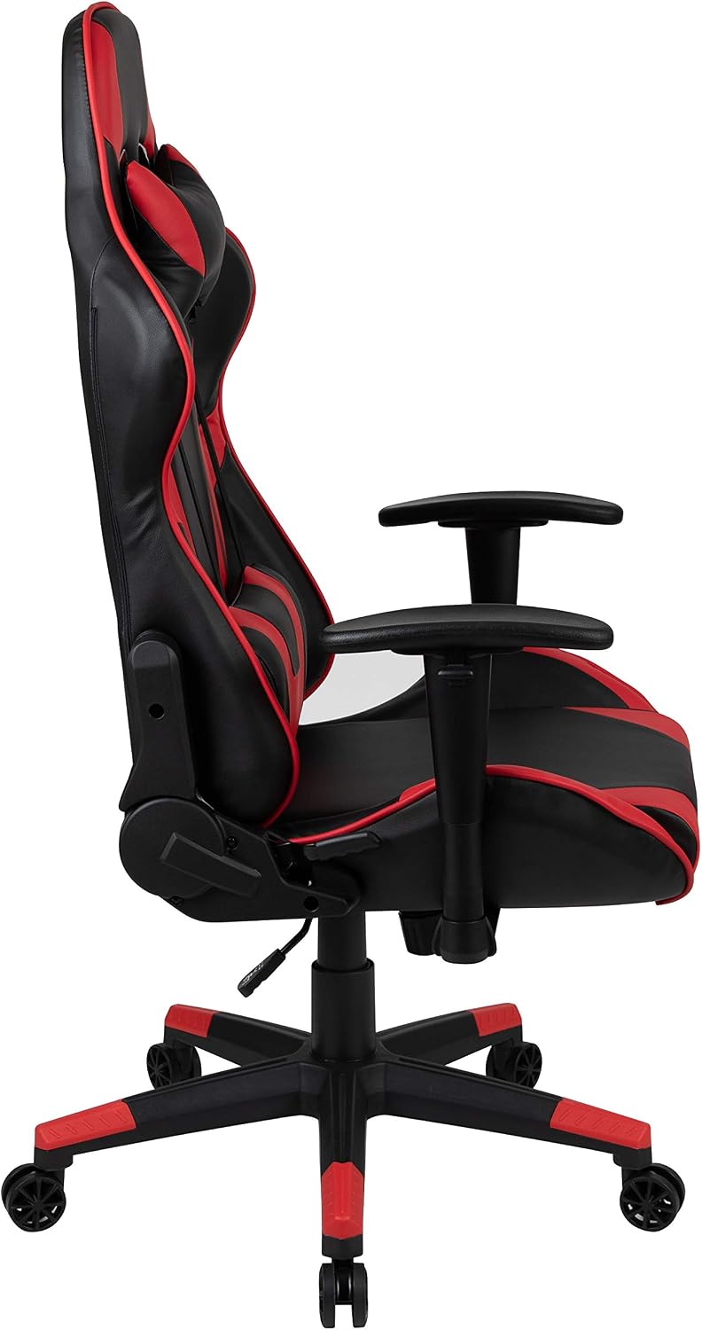 Flash Furniture X20 Fully Reclining LeatherSoft Racing Style Gaming Chair with and Lumbar Pillows, Ergonomic Padded Swivel Computer Chair, Red/Black