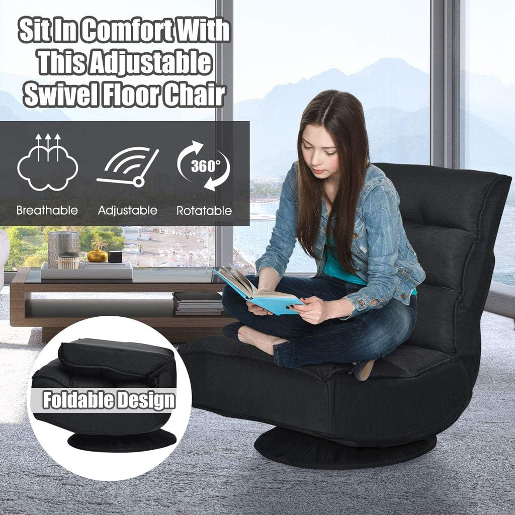 Giantex 360 Degree Swivel Gaming Chair, 6 Position Adjustable Folding Floor Chair, 300lb Spring Support, Comfortable Padded Backrest, Lazy Sofa Chair Game Rocker for Teens Adults (Black)