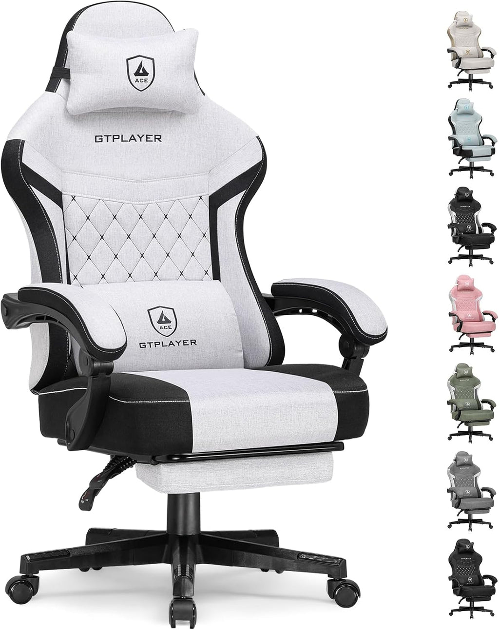 GTPLAYER Gaming Chair, Fabric Computer Office Chair with Pocket Spring Cushion, Ergonomic Office and Gaming, Video Gaming Chair with Linkage Armrests, High Back Desk Chair with Adjustable Recliner