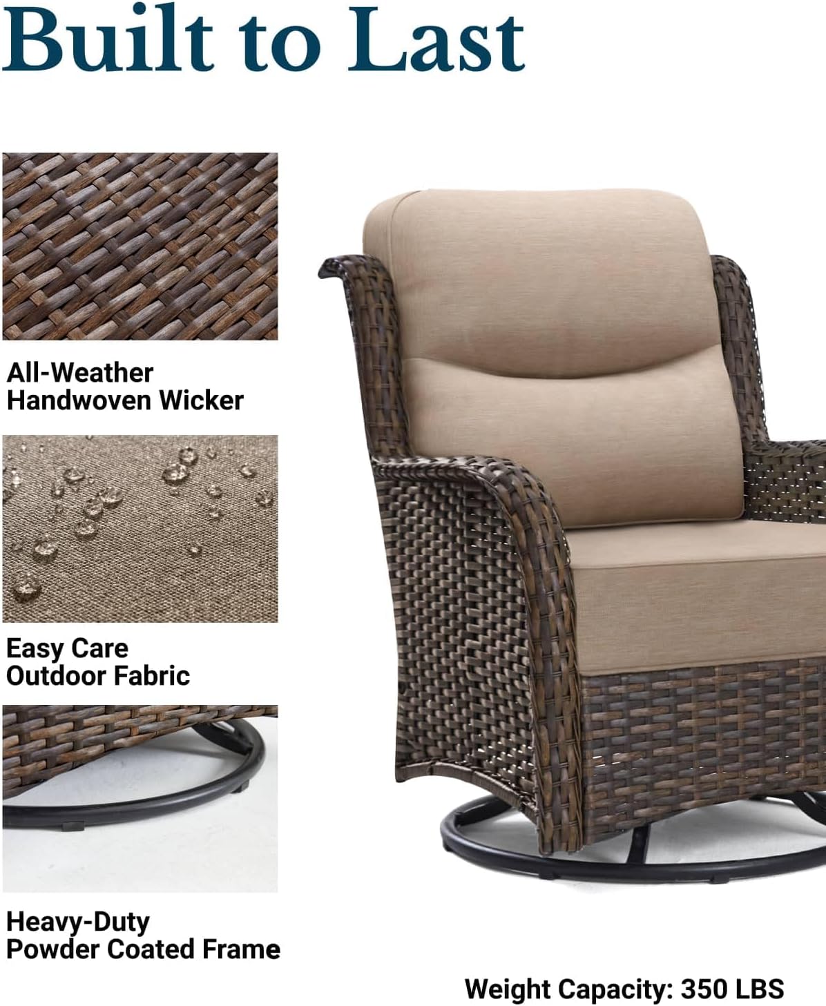 HILLGA Luxury High Back Patio Furniture Set with 6-Inch Thick Cushion, 5-Piece Outdoor Conversation Set with Loveseat, Swivel Rocker Chairs & Ottomans, Ideal for Porch Pool Deck Yard (Beige)