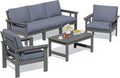SERWALL HDPE Patio Conversation Set, 6-piece Sectional Outdoor Furniture Set, All Weather Outdoor Couch Set Patio Furniture Set for Deck, Lawn, Grey Frame with Grey Cushion