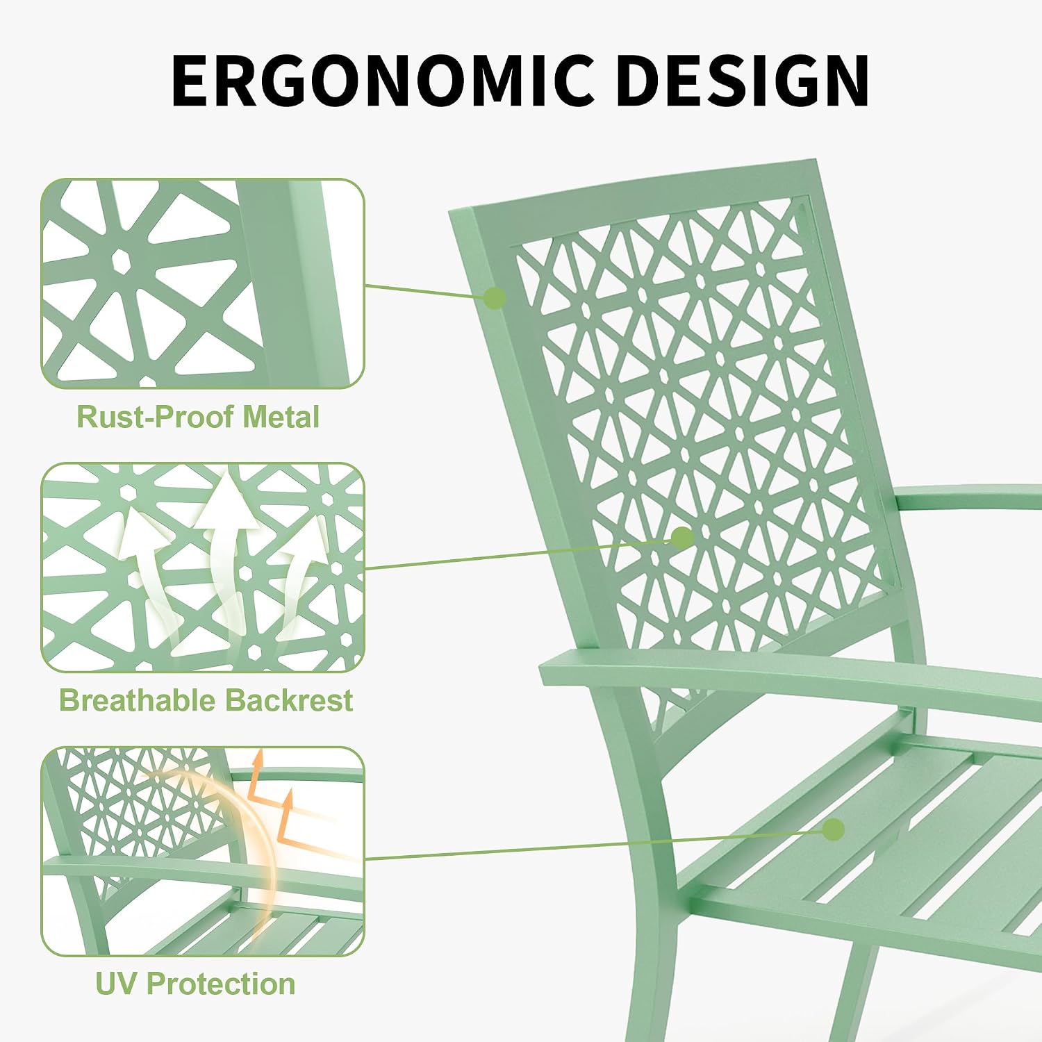 GarveeLife 3 Pieces Patio Furniture Set, Metal Outdoor Furniture with 2 Chairs and Coffee Table, Modern Bistro Set for Garden, Balcony, Porch, Light Green