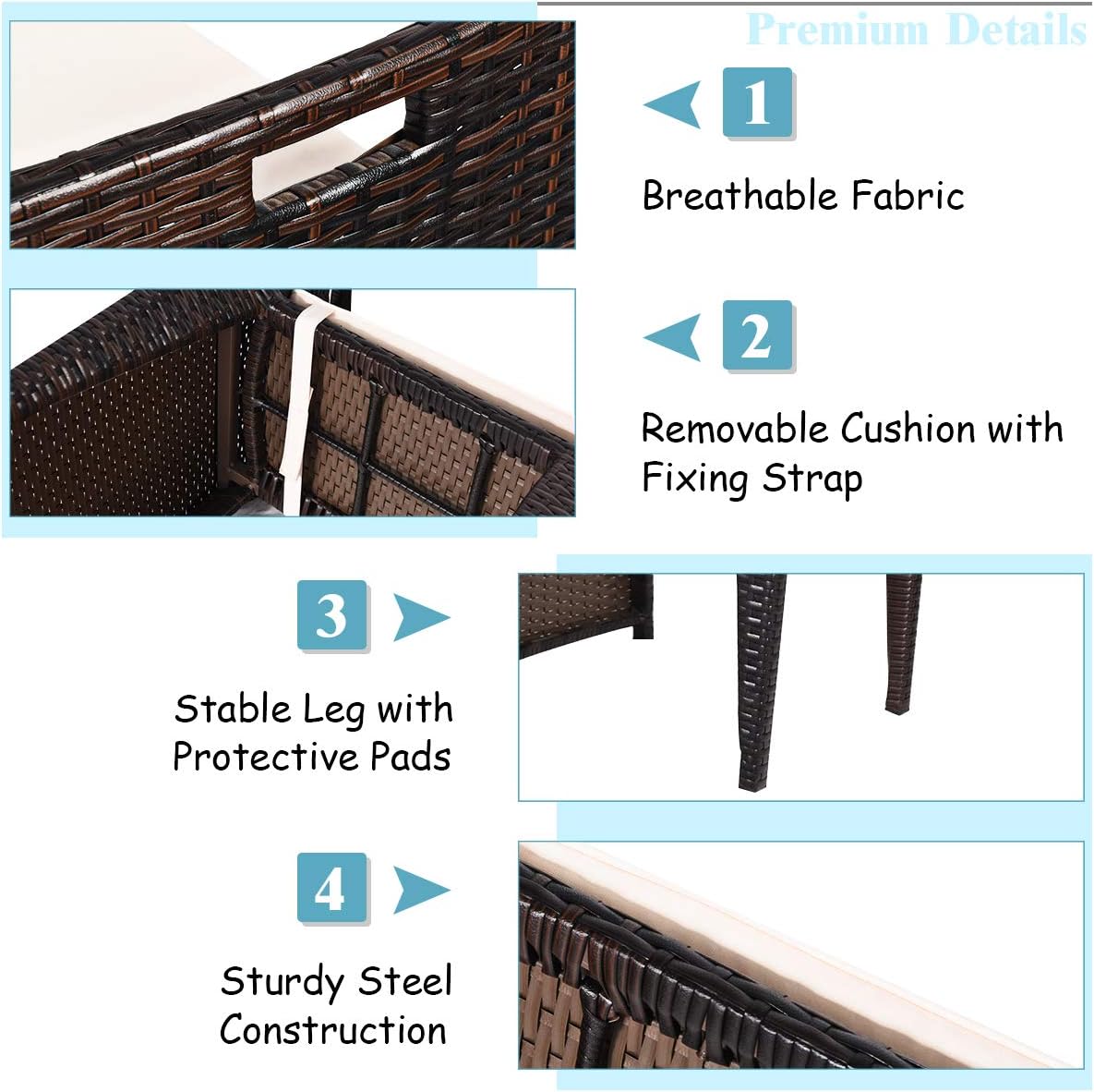 HAPPYGRILL 3 Pieces Wicker Patio Bistro Set, Outdoor Rattan Dining Set, Patio Furniture Set with Cushions for Yard Deck Garden Poolside