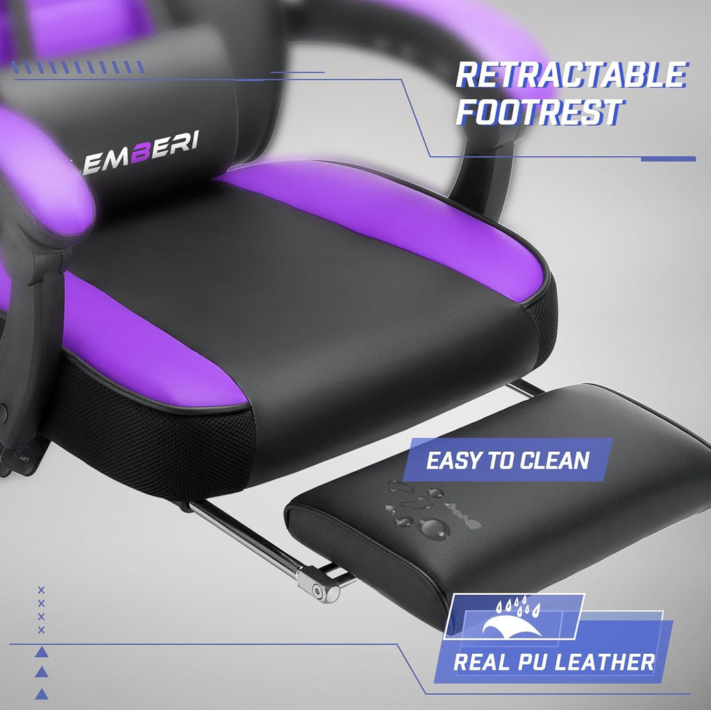 LEMBERI Gaming Chairs for Adults,Ergonomic Video Game Chairs with footrest,Big and Tall Gaming Chair 400lb Weight Capacity, Racing Style Gaming Computer Gamer Chair with Headrest and Lumbar Support