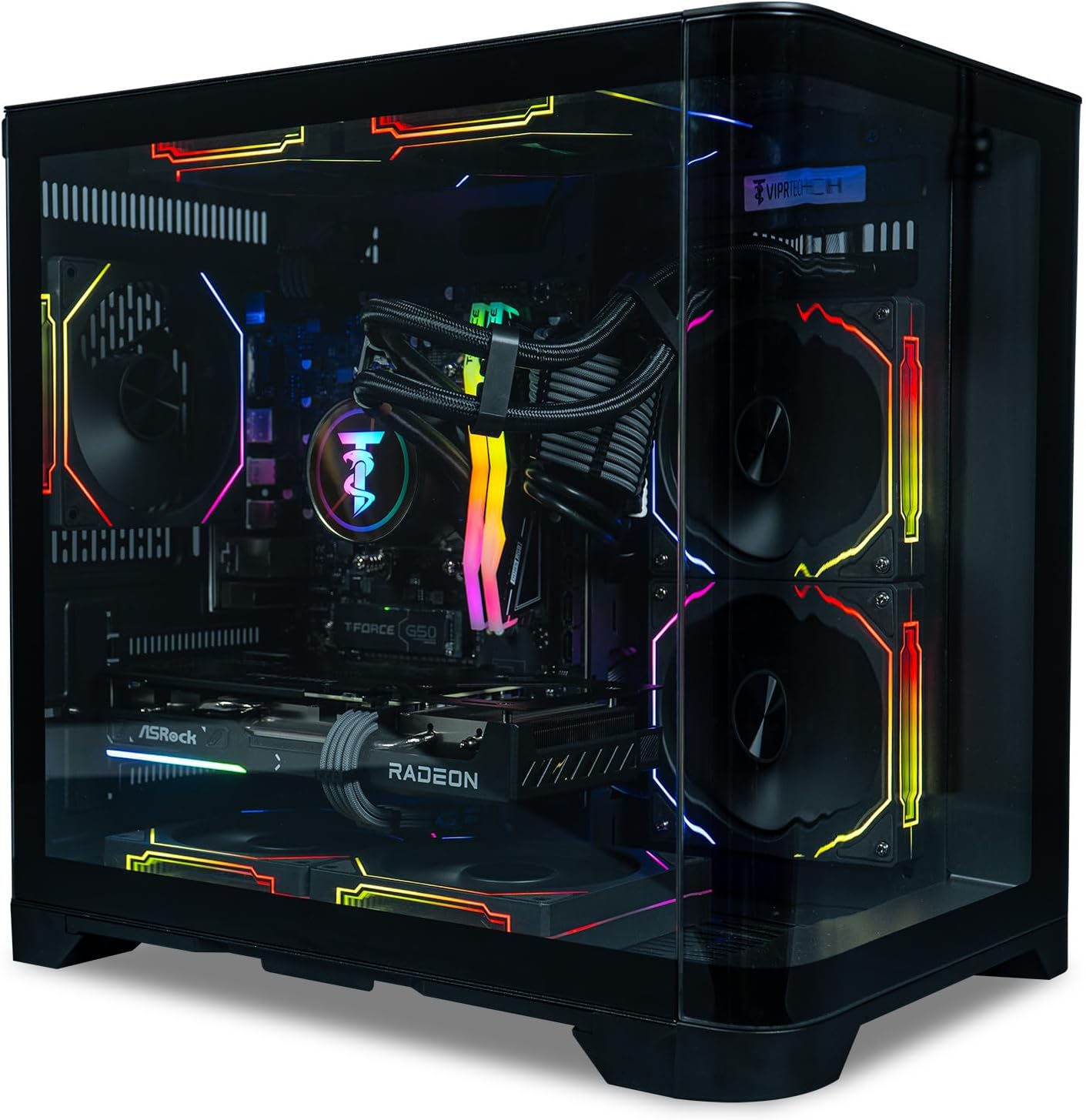 ViprTech Reaper 2.5 Liquid-Cooled PC - AMD Ryzen 7 8700F (5.0Ghz Turbo), AMD RX 9060 XT 16GB, 16GB DDR5 RAM, 1TB NVMe SSD, 800W Gold PSU, VR-Ready, WiFi BT, Win 11, Gaming Desktop Computer, Black