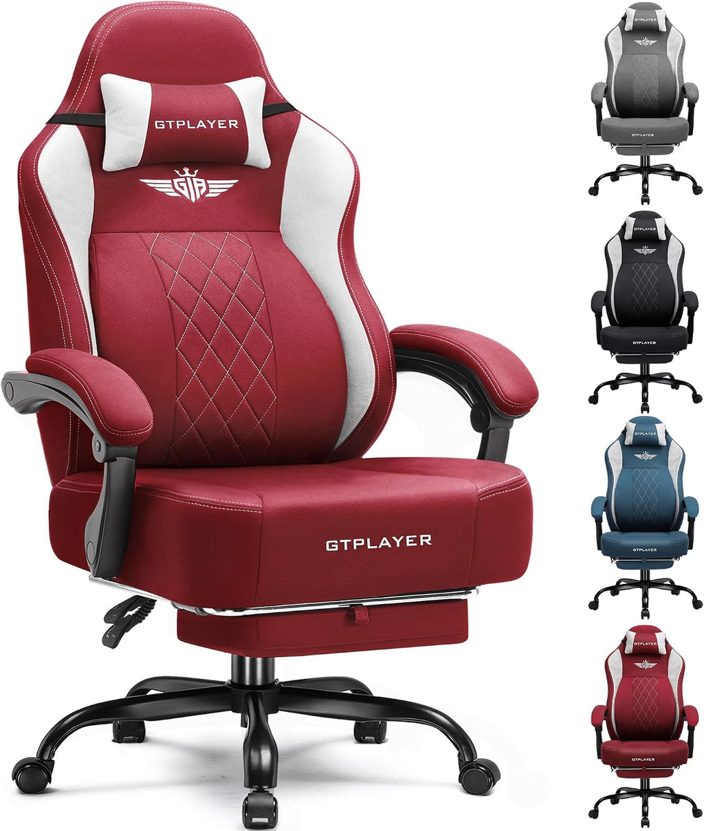 GTPLAYER Big and Tall Gaming Chair Breathable Fabric Computer Chair with Strong Lumbar Support, Comfortable Office Chairs with Pocket Spring Cushion, High Back Ergonomic Desk Chairs with Footrest