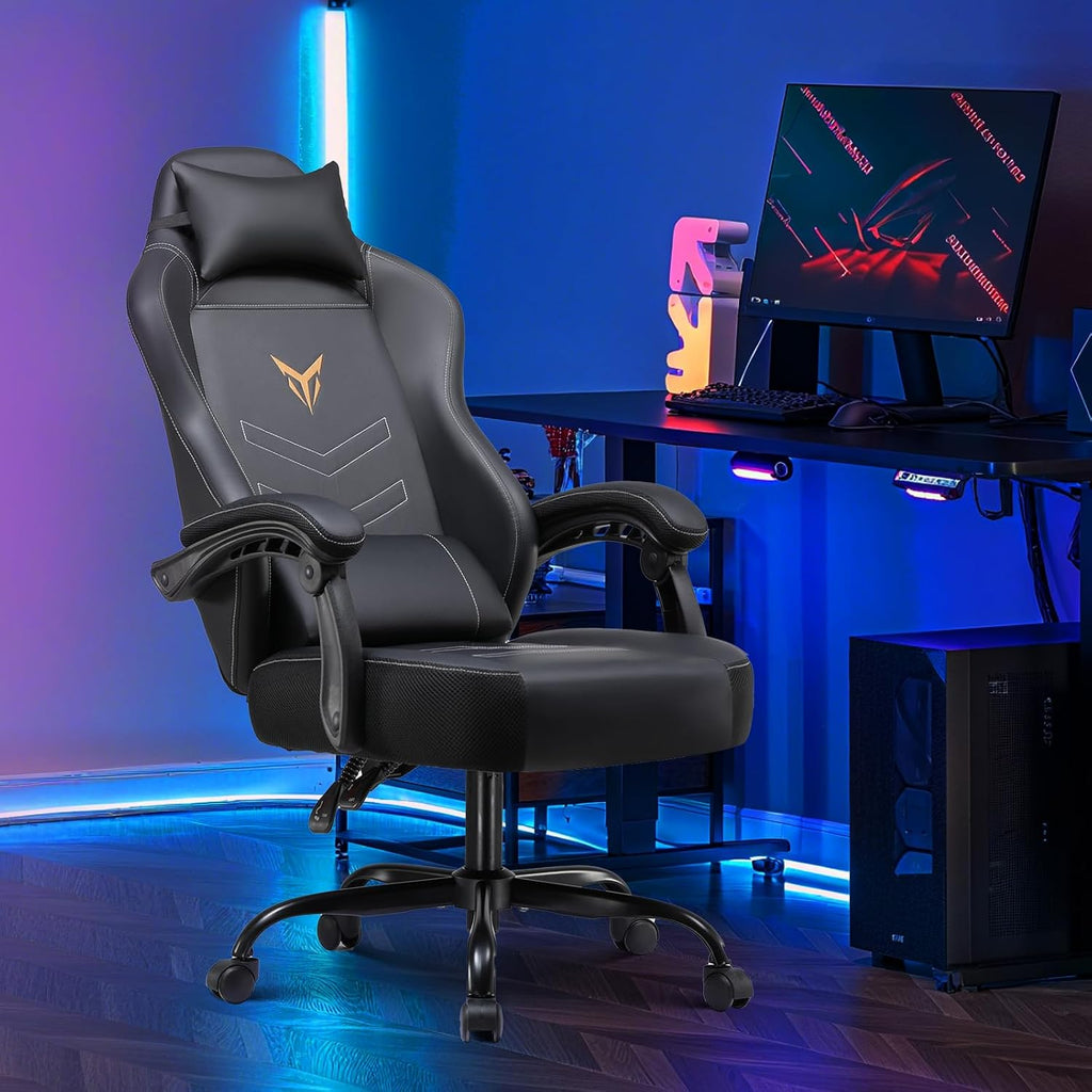 GTPLAYER Gaming Chair, Recliner Chair with Headrest & Lumbar Support, Linkage Armrest,Ergonomic Gaming Chair, High Back Office Home, Black