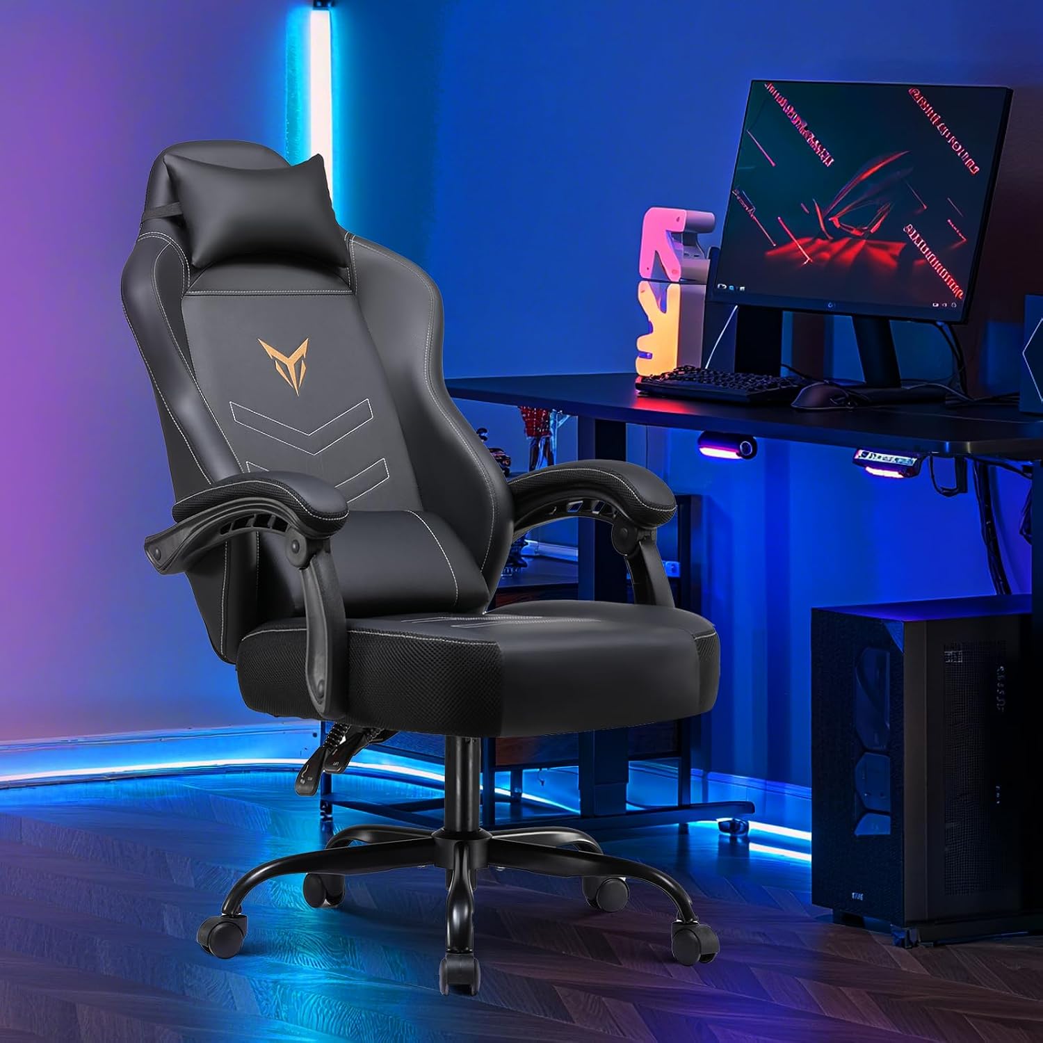 GTPLAYER Gaming Chair, Recliner Chair with Headrest & Lumbar Support, Linkage Armrest,Ergonomic Gaming Chair, High Back Office Home, Black