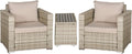 Outsunny 3 Piece Patio Furniture Set, PE Rattan Small Wicker Balcony Furniture, Table & Chairs with Cushions Composite Table, Conversation Set for Apartment, Gray
