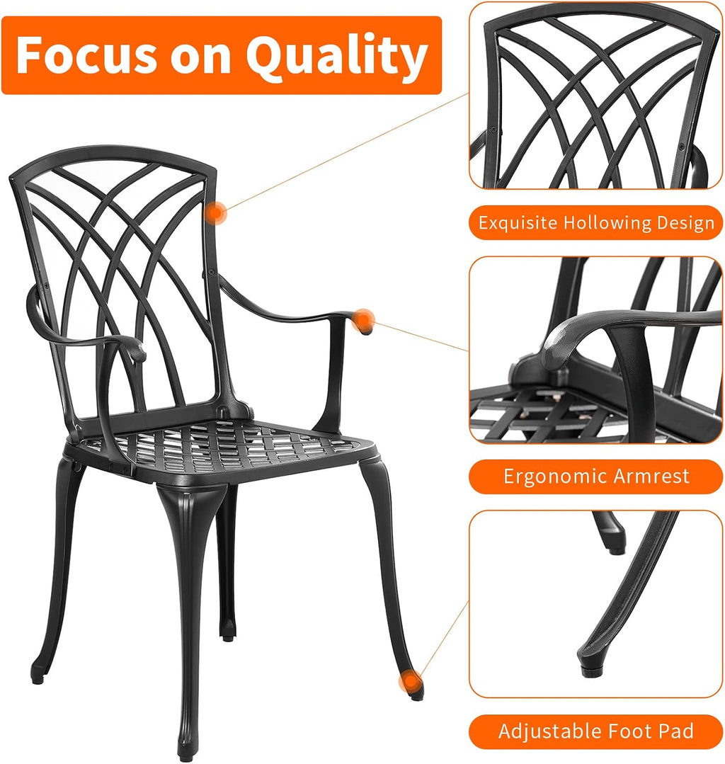 Bistro Set 3 Piece Outdoor,Cast Aluminum Outdoor Bistro Set,All Weather Bistro Table and Chairs Set of 2 with 1.97' Umbrella Hole,Patio Bistro Sets for Garden(Woven Black)