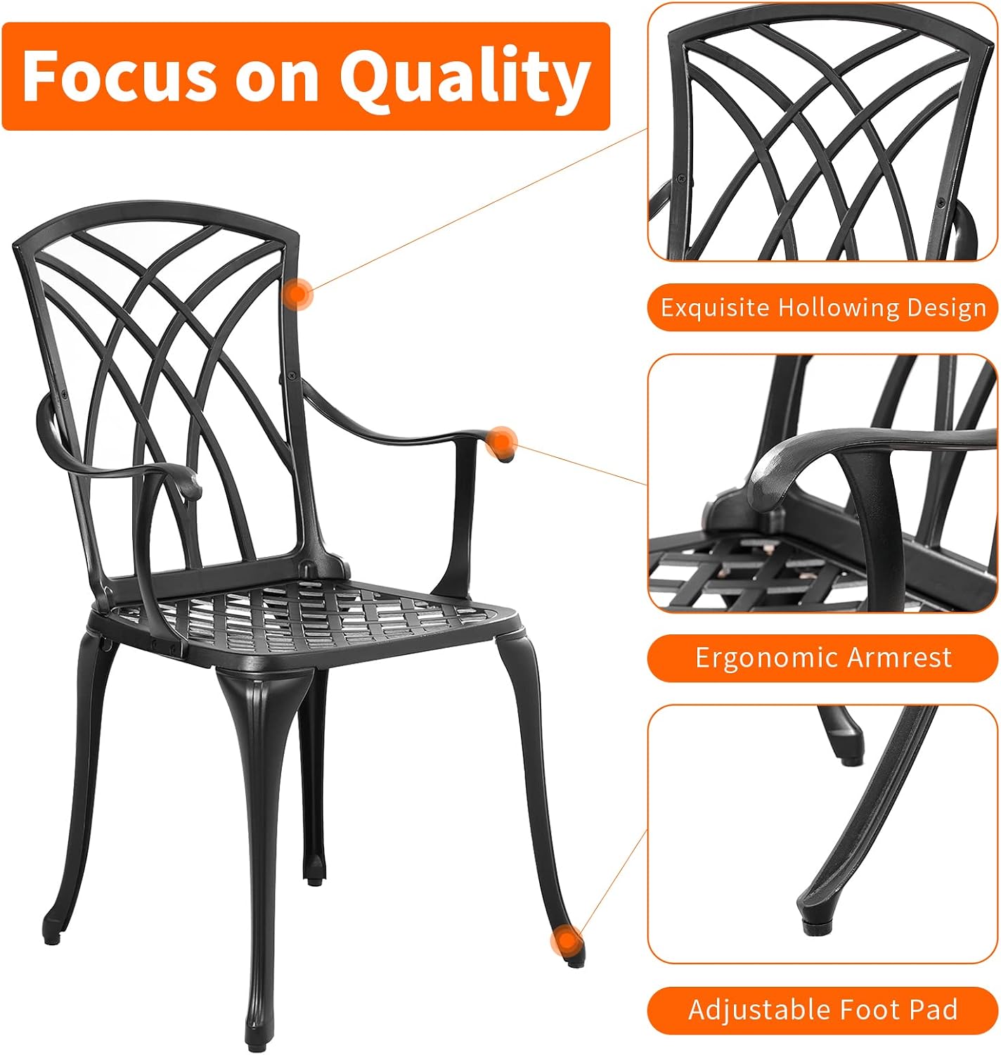 Bistro Set 3 Piece Outdoor,Cast Aluminum Outdoor Bistro Set,All Weather Bistro Table and Chairs Set of 2 with 1.97' Umbrella Hole,Patio Bistro Sets for Garden(Woven Black)