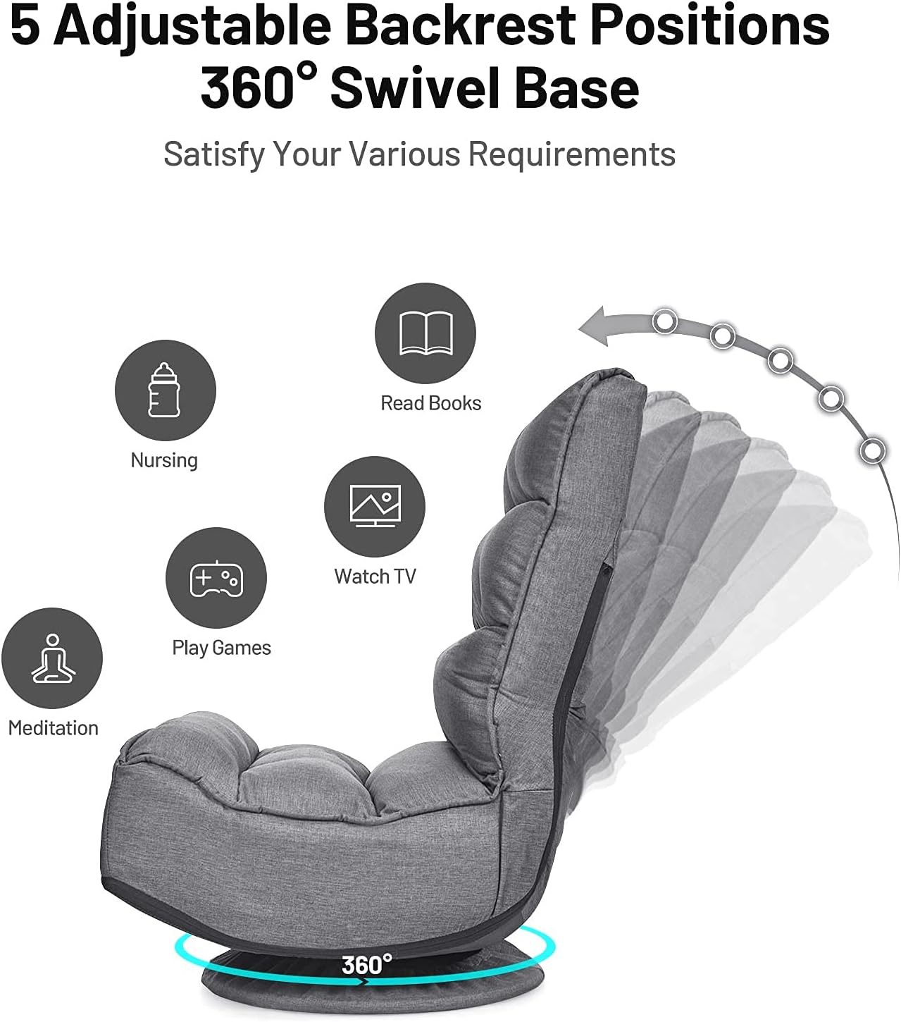 Giantex 360 Degree Swivel Gaming Chair, 6 Position Adjustable Folding Floor Chair, 300lb Spring Support, Comfortable Padded Backrest, Lazy Sofa Chair Game Rocker for Teens Adults