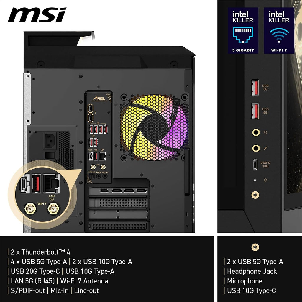 [2025] MSI MEG Vision X AI 2NVZ9-045US (Intel Core Ultra 9 285K, 192GB DDR5 RAM, 2X 2TB NVMe SSD, NVIDIA GeForce RTX 5090, Windows 11 Pro) Gaming Desktop PC