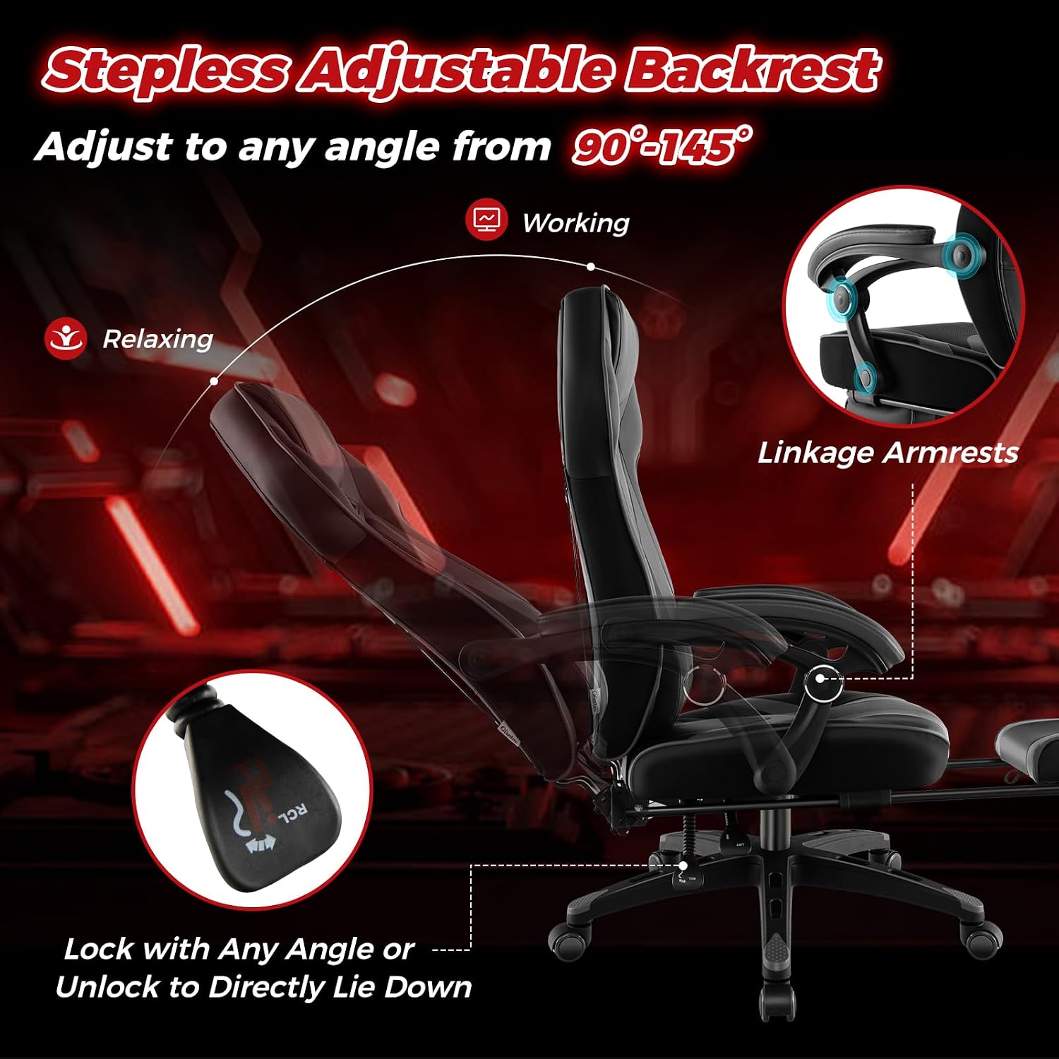 COSTWAY Gaming Chair, Ergonomic Adjustable Racing Video Game Chair w/Retractable Footrest, Padded Headrest & Lumbar Support, High Back Reclining Home Office Computer Gamer Chair for Adults (Grey)