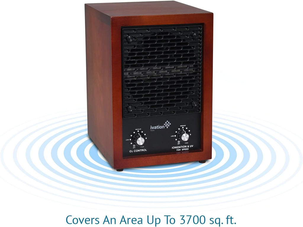 Ivation 5-in-1 HEPA Air Purifier & Ozone Generator, Ionizer & Deodorizer for Up to 3,700 Sq/Ft – Included HEPA, Carbon and Photocatalytic Filters, with UV Light and Negative Ion Generator