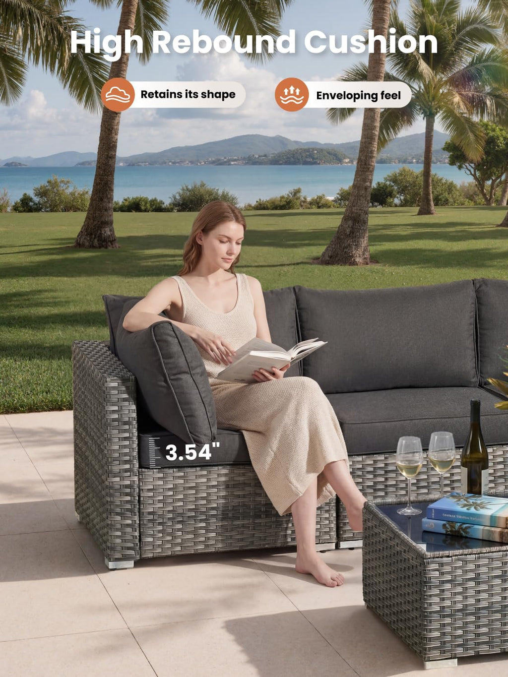 ovios Outdoor 5 Piece Coversation Set with Coffee Table,Sectional Patio Furniture Set with All-Weather Wicker Sofa,Modern Outside Couch for Balcony Backyard Pool, Black