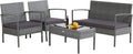 Tangkula 4 Piece Patio Furniture Set, Patiojoy Outdoor Wicker Conversation with Soft Cushion, Glass Tabletop, Solid Steel Frame, Sectional Sofa for Backyard, Poolside, Balcony
