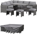 AECOJOY Outdoor Patio Furniture Set with Waterproof Cover, 7 Pieces Clearance Sectional Rattan Dining Table&Chairs, All Weather Wicker Conversation Sofa Couch, Grey Cushions&Grey Rattan