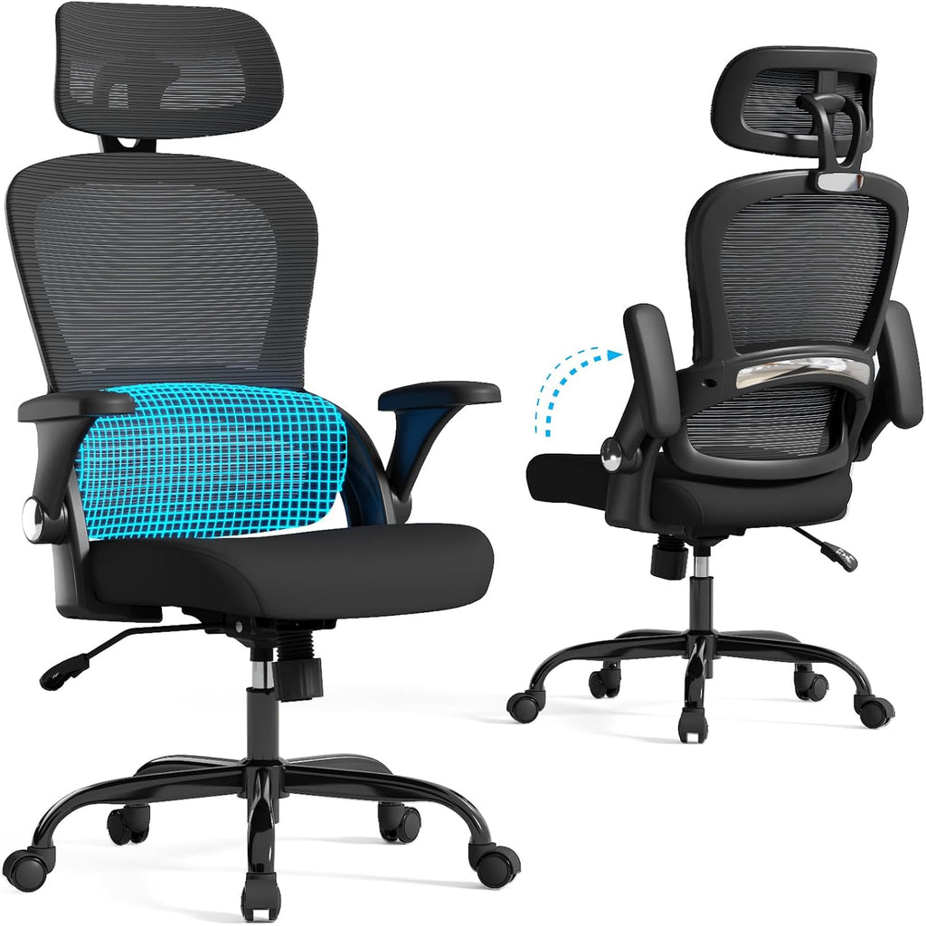TRALT Office Chair - Ergonomic Office Chair with Back Support, Computer Chair - Home Office Desk Chair, 330 lbs Wide Seat Big and Tall Office Chairs with Headrest, Comfy Desk Chairs (Black)
