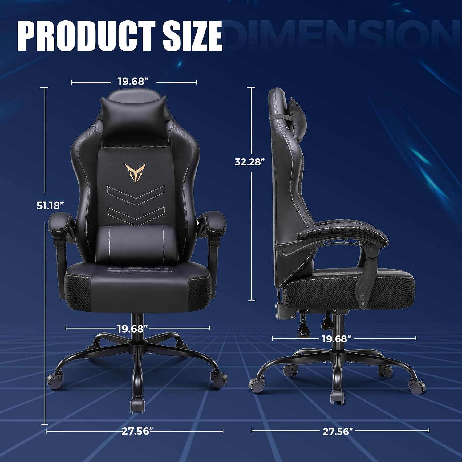 GTPLAYER Gaming Chair, Recliner Chair with Headrest & Lumbar Support, Linkage Armrest,Ergonomic Gaming Chair, High Back Office Home, Black