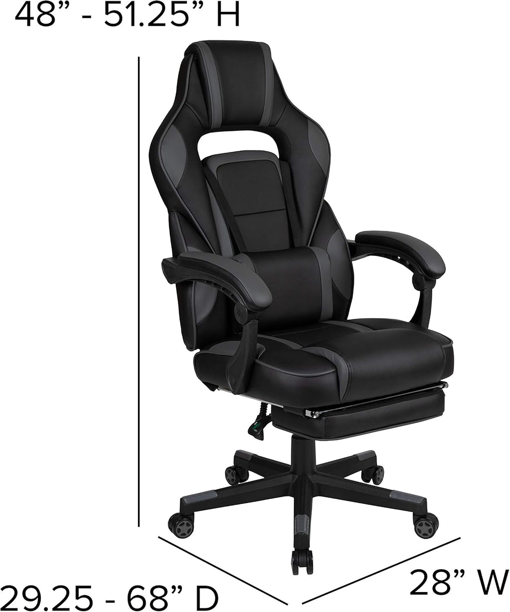 EMMA + OLIVER Black/Gray Ergonomic Gaming Chair -Recline Back/Arms, Footrest, Massaging Lumbar