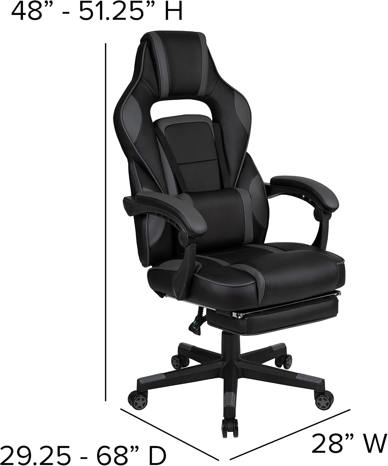 EMMA + OLIVER Black/Gray Ergonomic Gaming Chair -Recline Back/Arms, Footrest, Massaging Lumbar